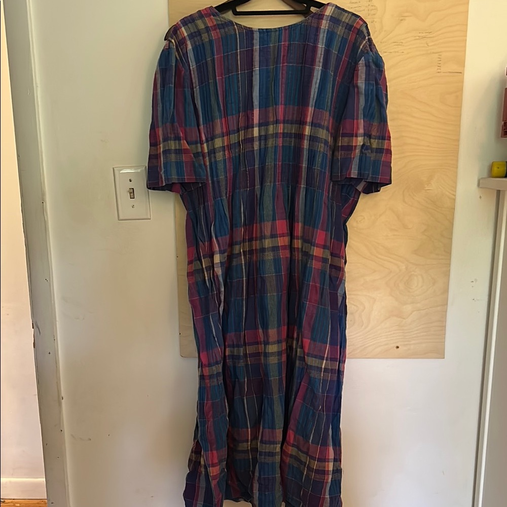 Linen cotton plaid vintage dress positive attitude 1x